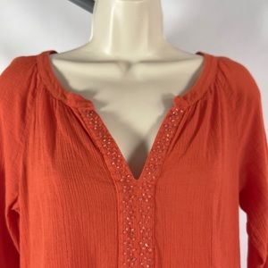 Ann Taylor LOFT Beaded Long Sleeve Gauze Tunic XS